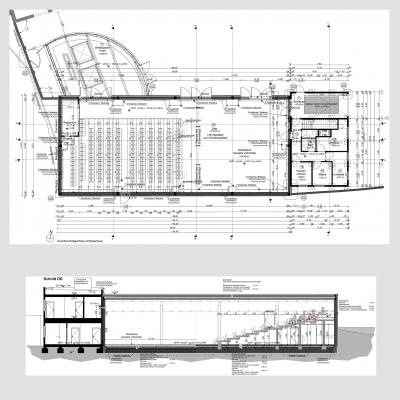 Grundriss und Schnitt des Theaters