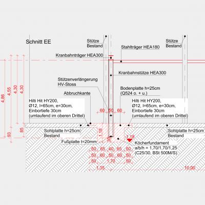 Schnitt eines Kranfundaments
